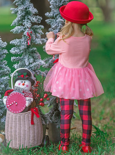 Girls Winter Casual Set | Reindeer Polka Dot Tutu Tunic & Legging Set