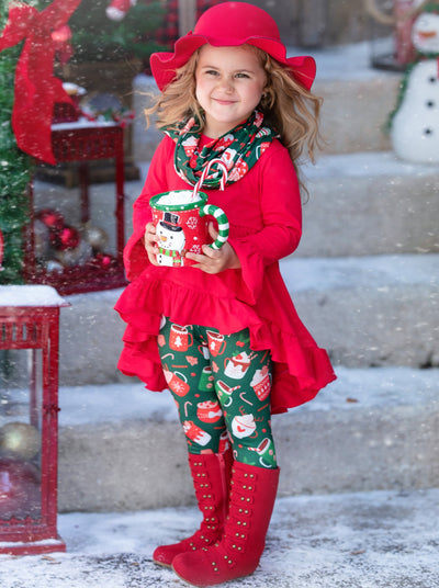 Winter Casual Sets | Girls Hot Cocoa Mug Tunic, Scarf, & Legging Set