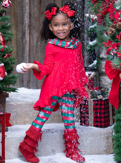 Toddler Winter Clothes | Snowflake Stripe Tunic, Scarf & Legging Set