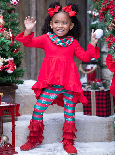 Toddler Winter Clothes | Snowflake Stripe Tunic, Scarf & Legging Set