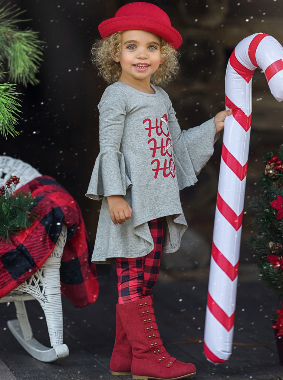 Toddler Christmas Clothes | Girls Hi-Lo Tunic Plaid Print Legging Set
