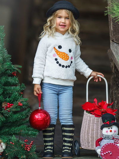 Cute Toddler Sweaters & Tops | Girls Embroidered Snowman Fleece Hoodie