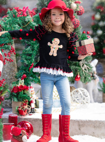 Toddler Cute Winter Tops | Girls Gingerbread Cookie Ruffle Top
