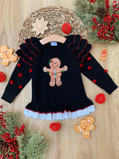 Toddler Cute Winter Tops | Girls Gingerbread Cookie Ruffle Top