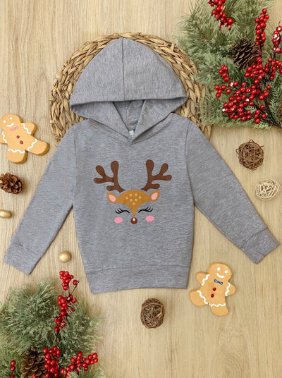 Cute Toddler Winter Tops | Girls Reindeer Long Sleeve Hooded Top 