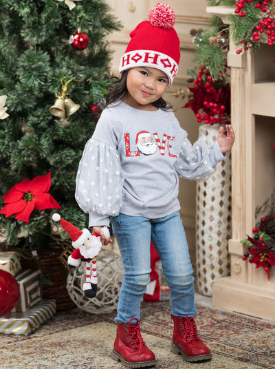 Winter Tops For Girls | Love Santa Polka Dot Tulle Sleeve Sweatshirt