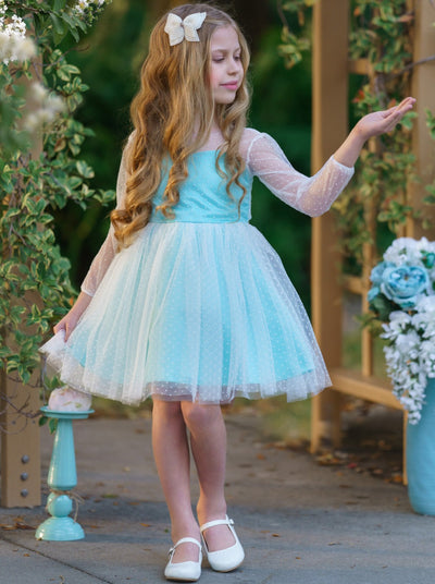 Kids Spring Clothes | Girls Sheer Sleeve Polka Dot Tulle Formal Dress ...