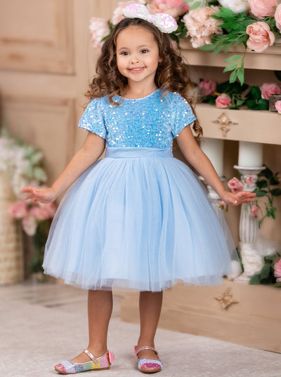 Toddler Special Occasion Dresses | Girls Blue Sequin Bodice Tutu Dress