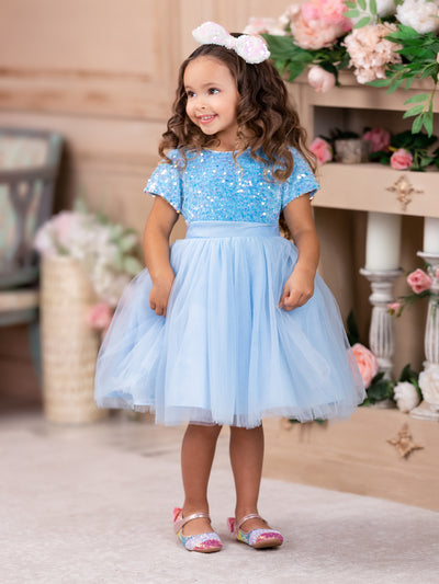 Toddler Special Occasion Dresses | Girls Blue Sequin Bodice Tutu Dress