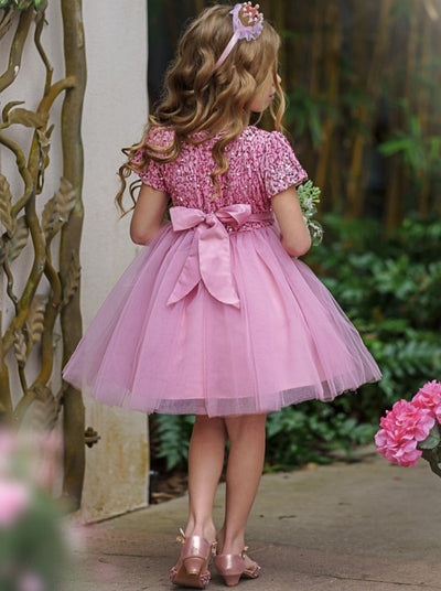 Girls Formal Dresses | Pink Sequin Bodice Tulle Overlay Princess Dress