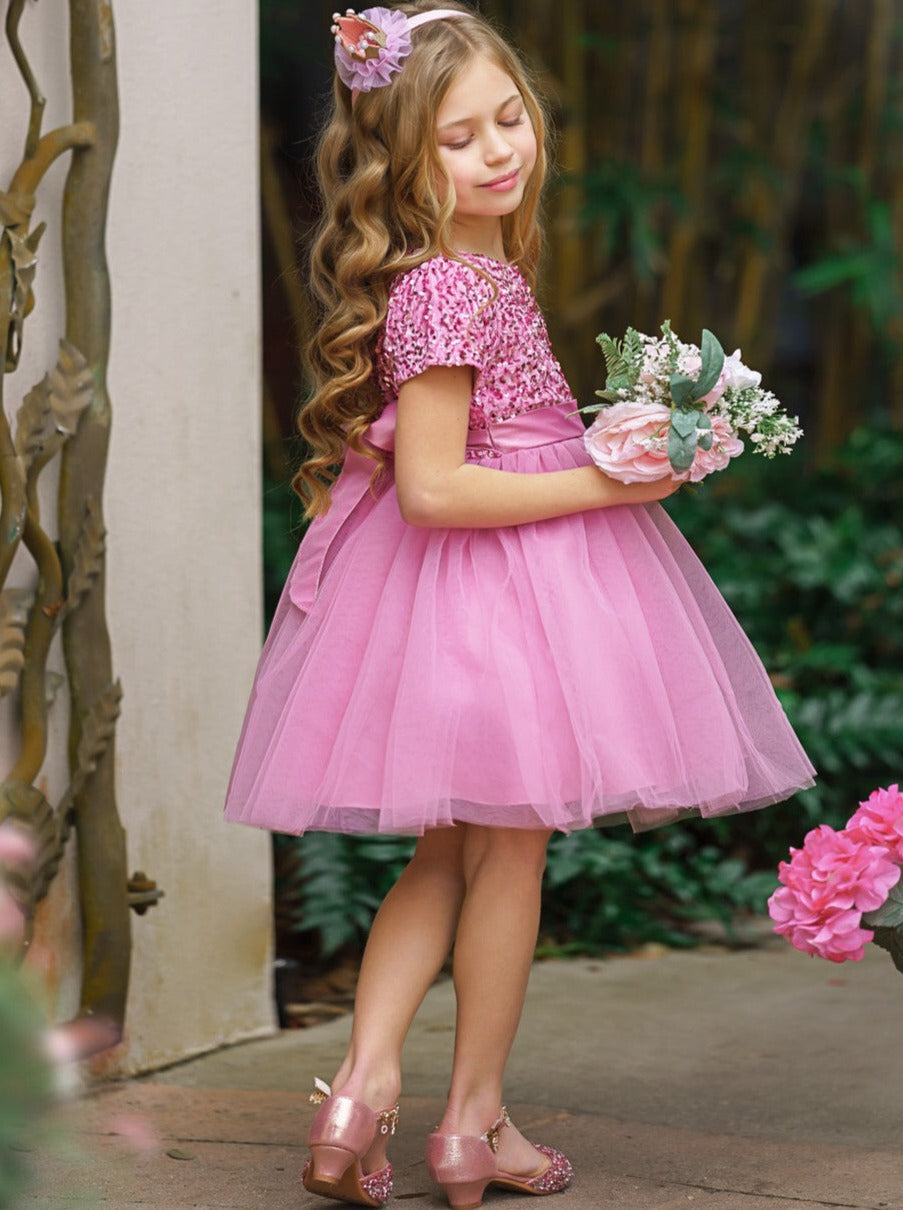Girls Formal Dresses | Pink Sequin Bodice Tulle Overlay Princess Dress ...