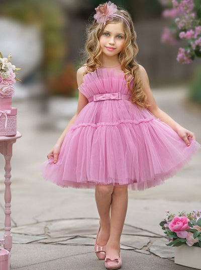 Girls  dress features a sleeveless layered tulle bodice and skirt with a belted waistline - Spring Dressy Dress