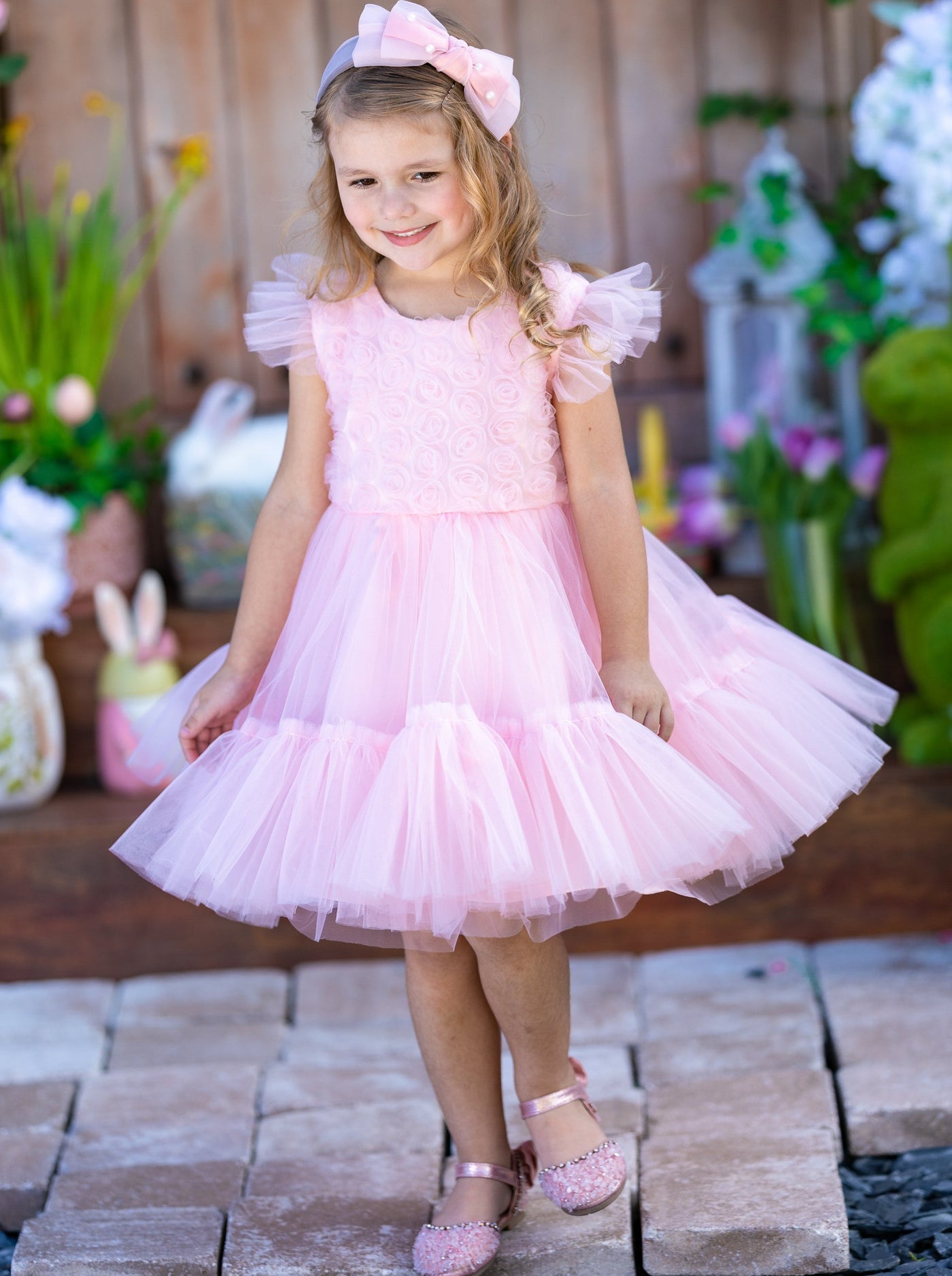 Girls Formal Dresses | Floral Applique Tulle Overlay Party Dress