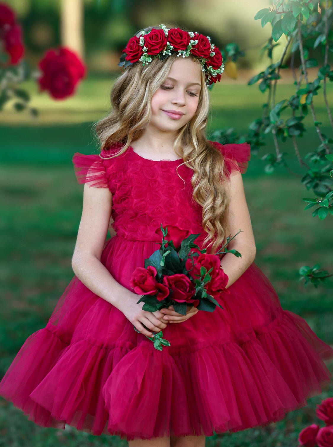Girls Floral Tulle Special Occasion Tutu Dress - Mia Belle Girls