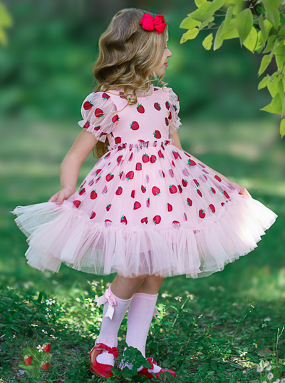 Toddler Spring Dresses | Little Girls Strawberry Tulle Party Dress