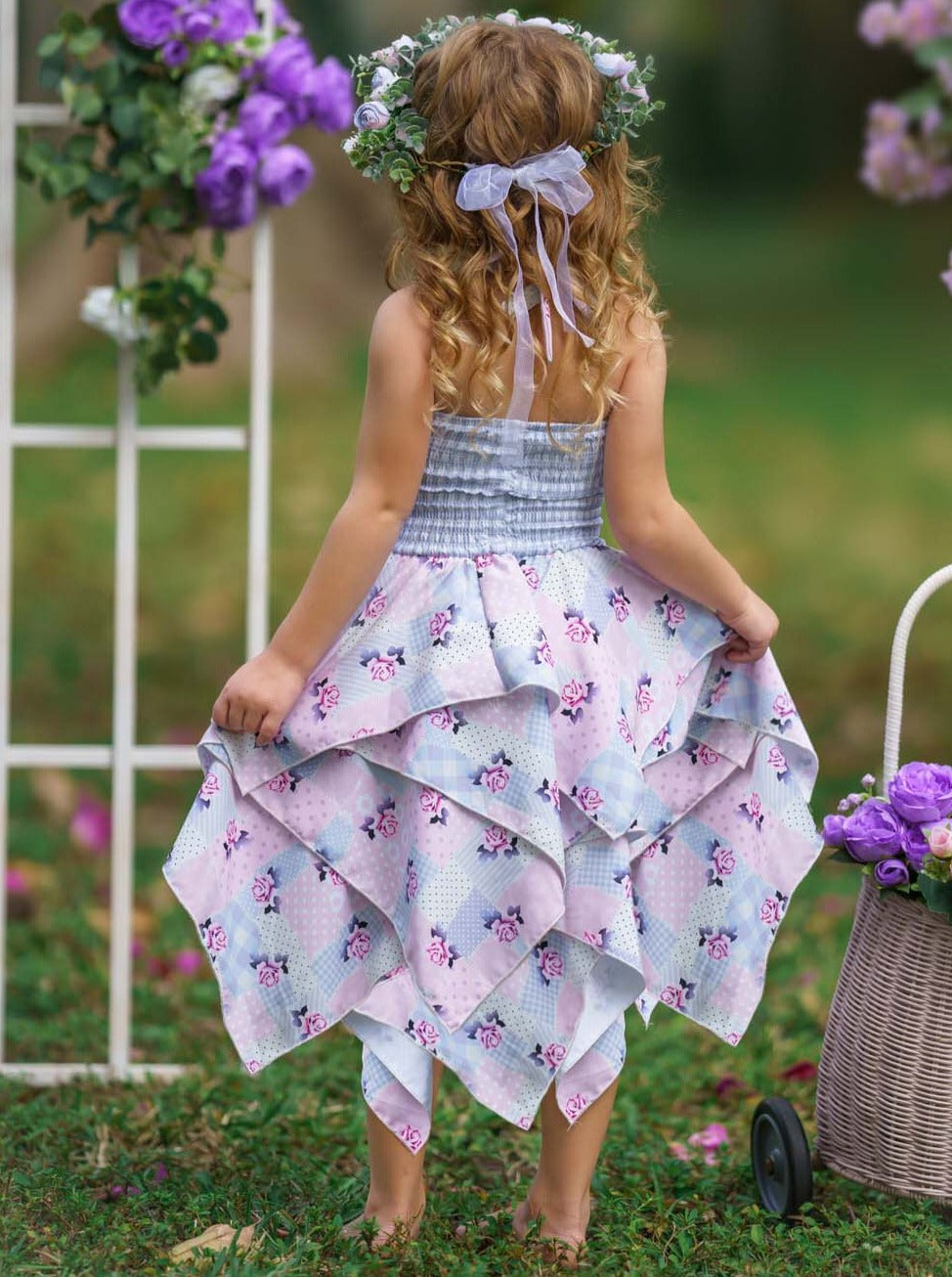 Mia Belle Girls Floral Smocked Handkerchief Dress | Resort Wear