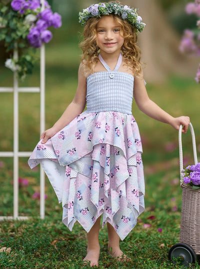 Mia Belle Girls Floral Smocked Handkerchief Dress | Resort Wear
