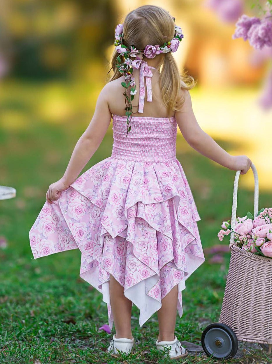 Smell The Flowers Smocked Handkerchief Dress - Mia Belle Girls