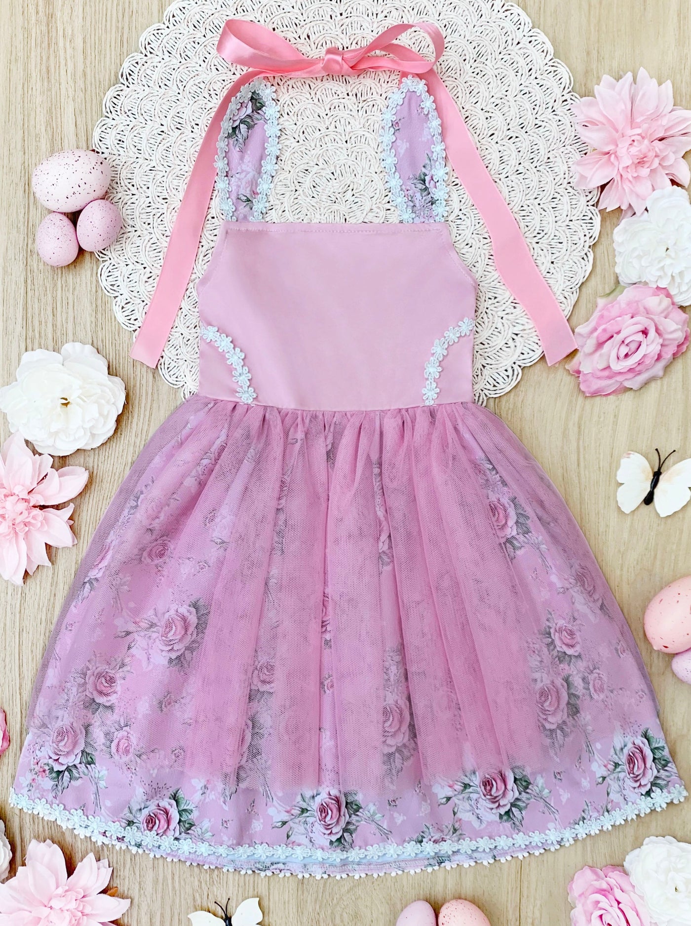 Mia Belle Girls Easter Dresses | Bunny Embroidered Tulle Dress