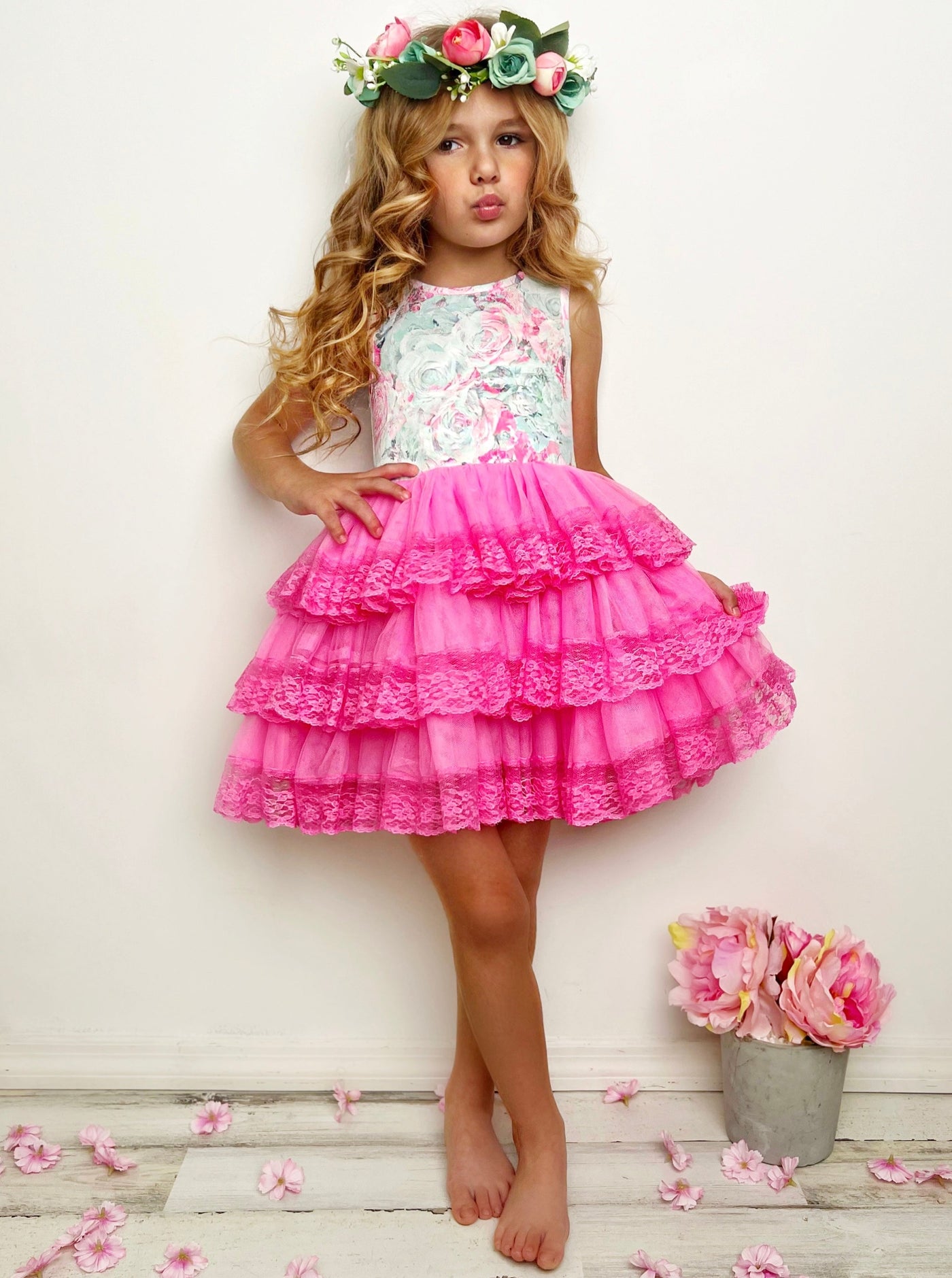 Mia Belle Girls Pink Lace Tiered Ruffle Dress | Easter Dresses