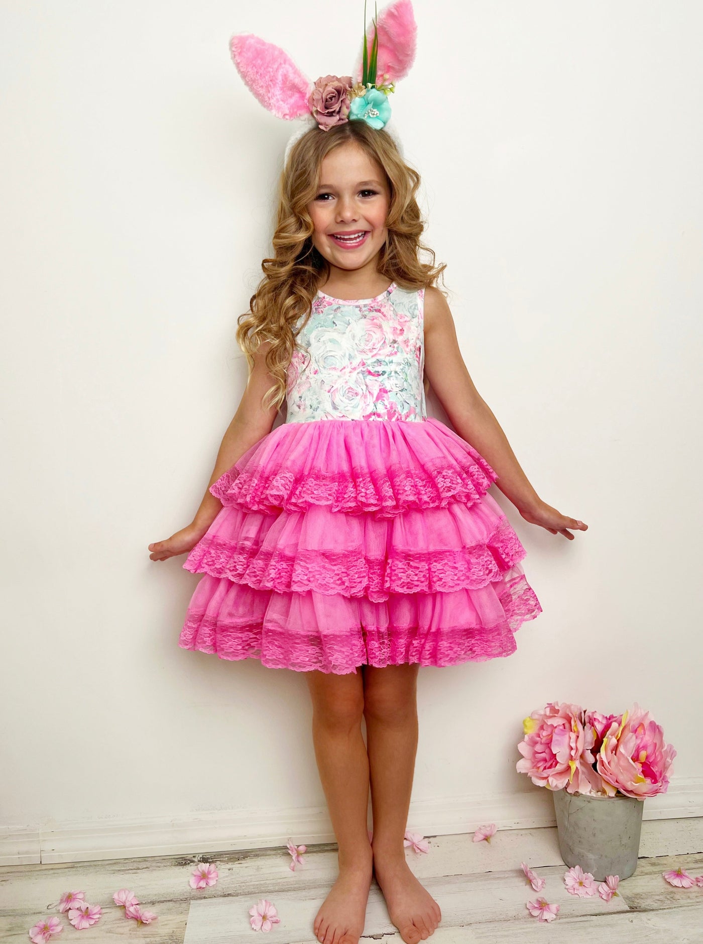Mia Belle Girls Pink Lace Tiered Ruffle Dress | Easter Dresses