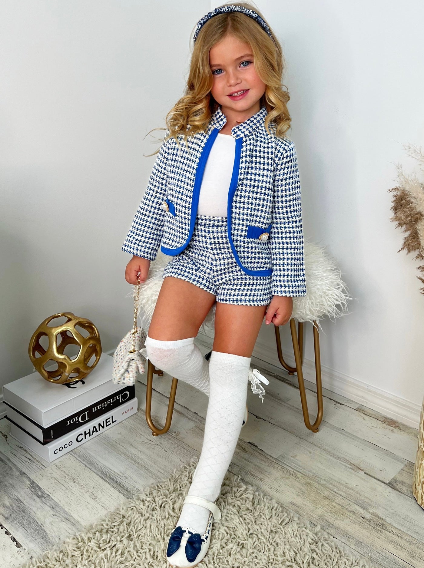 Preppy Chic Sets | Tweed Blazer Jacket & Shorts Set | Mia Belle Girls