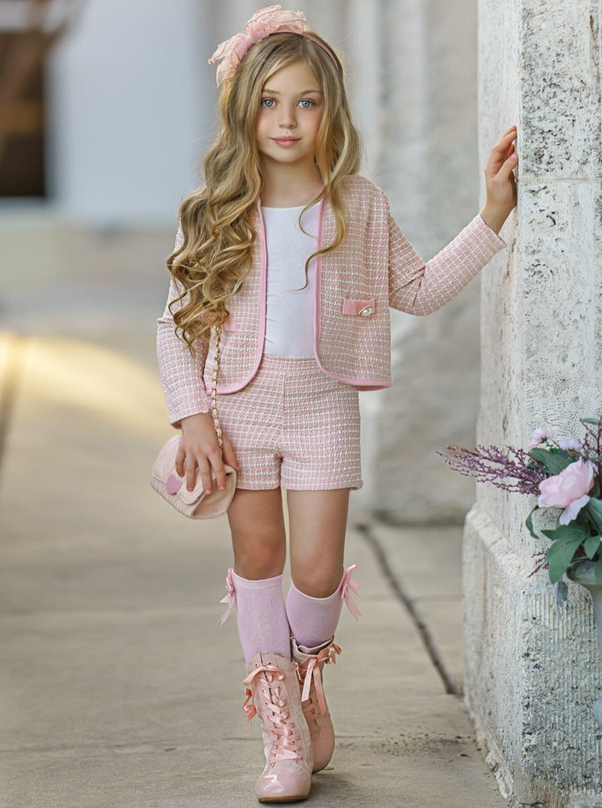  SaytoRose Womens 2 Piece Outfits Summer Plaid Tweed Dress Teen  Girls Petite Pink Blazer Short Jacket Coat Mini Skirt Set : Clothing, Shoes
