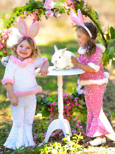Mia Belle Girls Sequin Bunny Bell Bottom Set | Easter Outfits 
