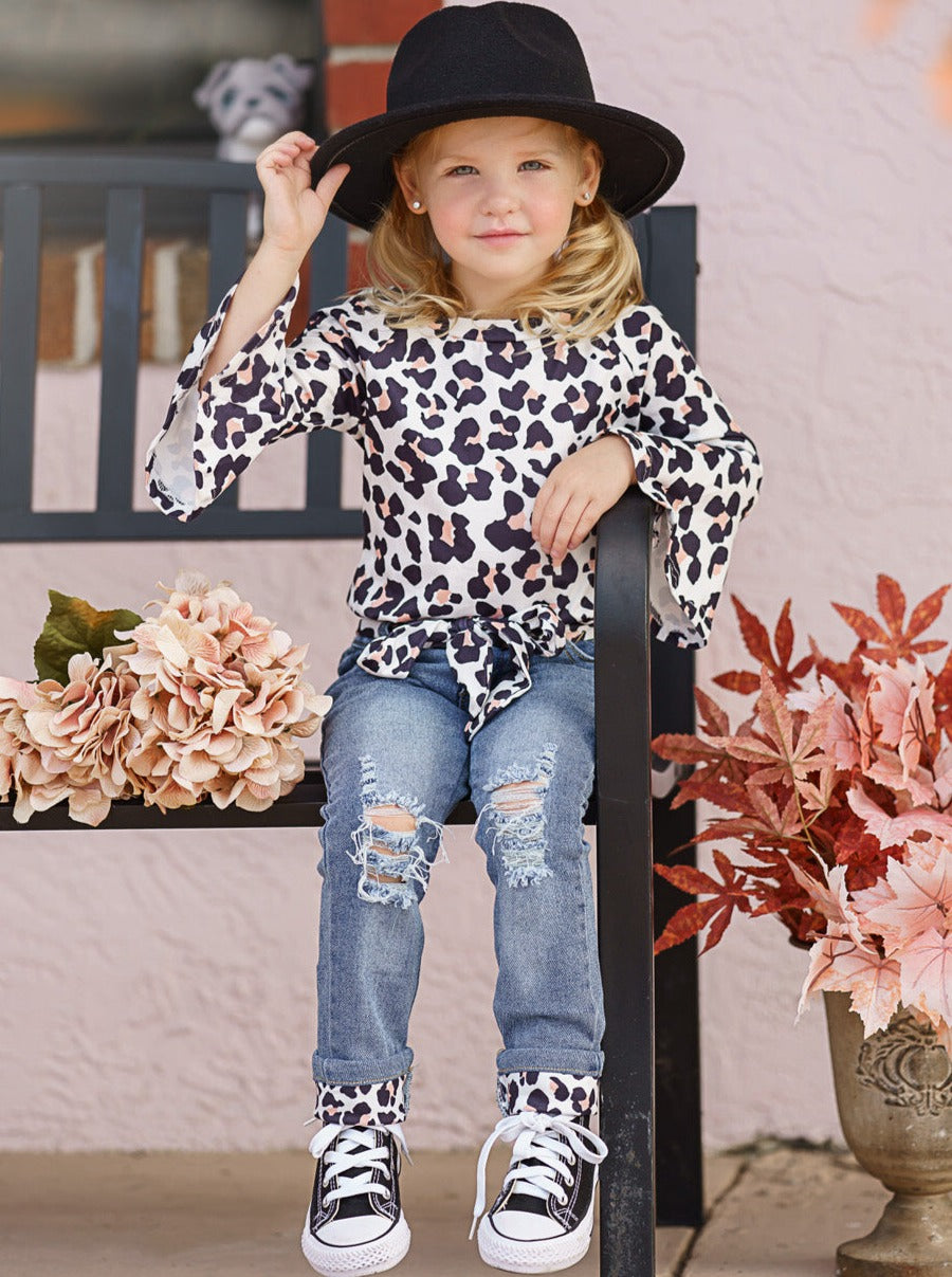 Girls Fall Fierce Leopard Top & Jeans Set - Mia Belle Girls