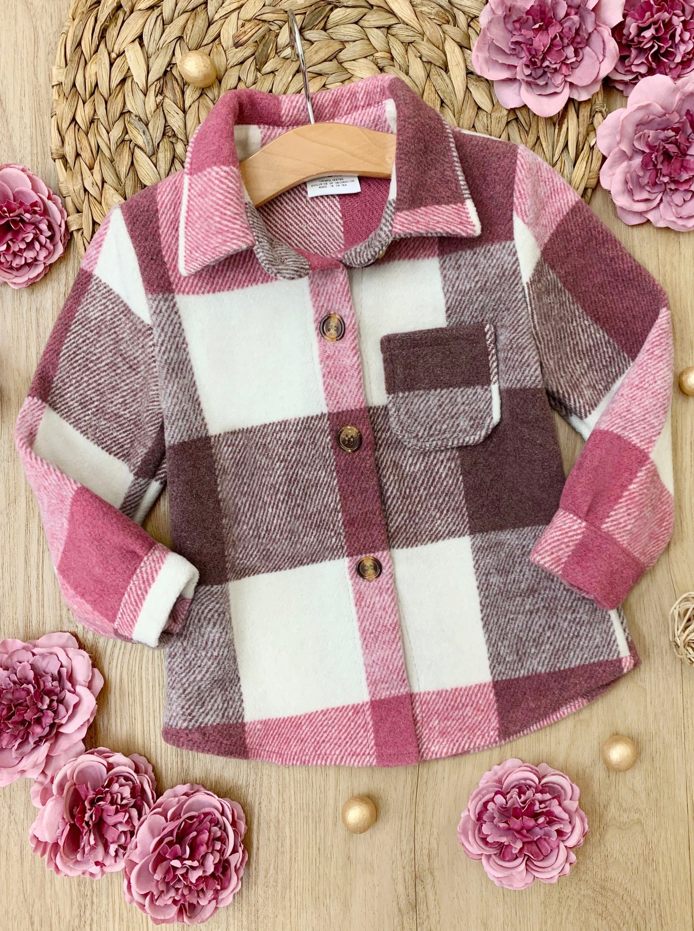 Girls Long Sleeved Button Down Plaid Jacket - Mia Belle Girls