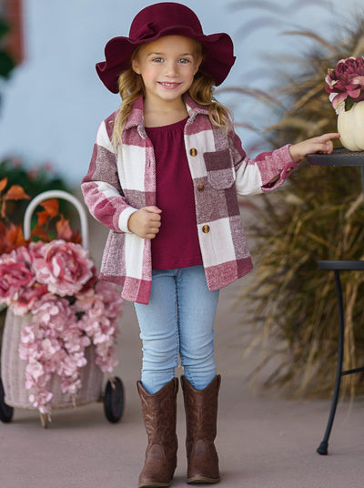 Girls Long Sleeved Button Down Plaid Jacket - Mia Belle Girls
