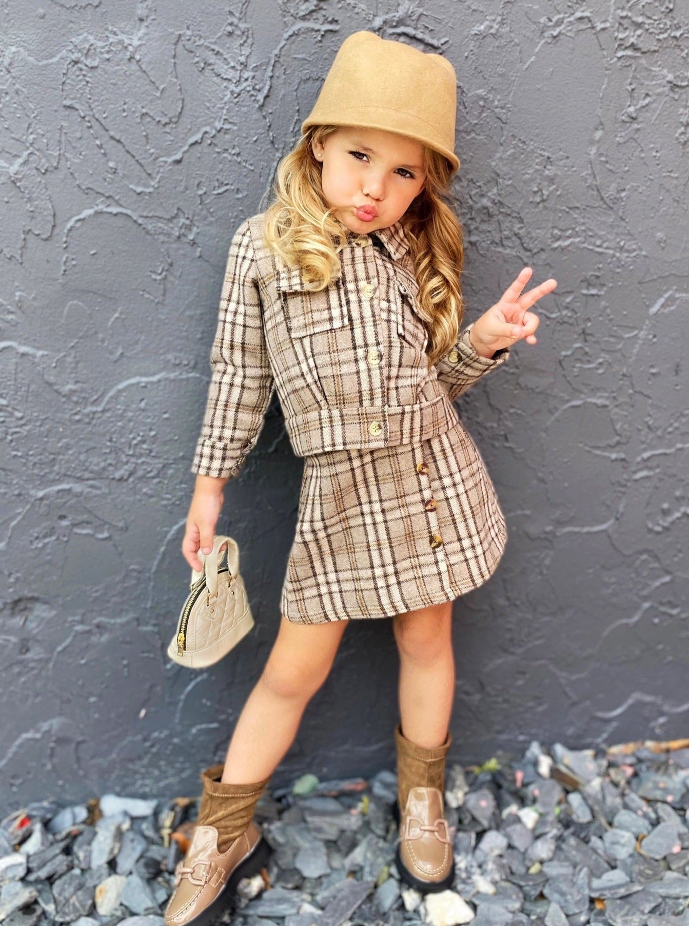 Toddler Clothing Sale | Plaid Jacket And Skirt Set | Mia Belle Girls