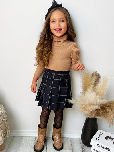Preppy Chic Outfits | Turtleneck & Pleated Skirt Set | Mia Belle Girls