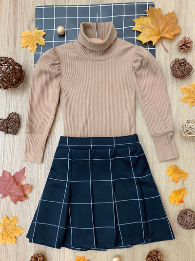 Preppy Chic Outfits | Turtleneck & Pleated Skirt Set | Mia Belle Girls