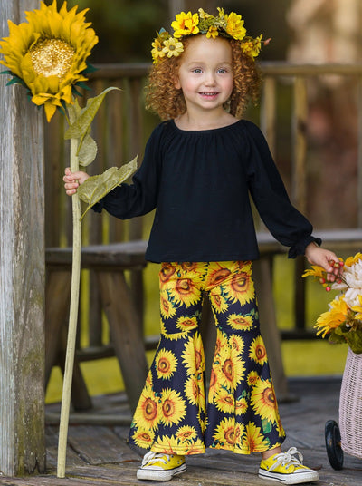 Little Girls Fall Outfits | Sunflower Bell Bottom Set | Girls Boutique