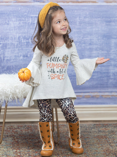 Mia Belle Girls Pumpkin Spice Tunic & Leopard Legging Set