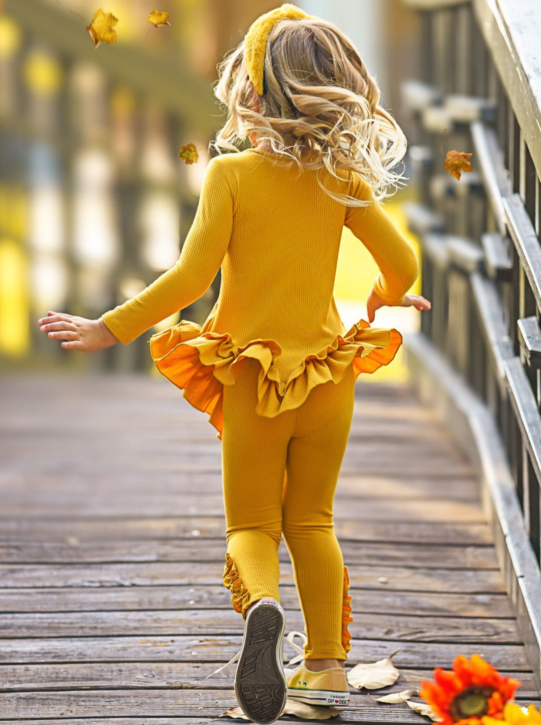 Cute Toddler Fall Sets | Girls Rib Knit Ruffle Hem Tunic & Legging Set