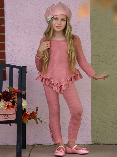 Girls Fall Set | Alissa Pink Waffle Knit Legging Set | Girls Boutique