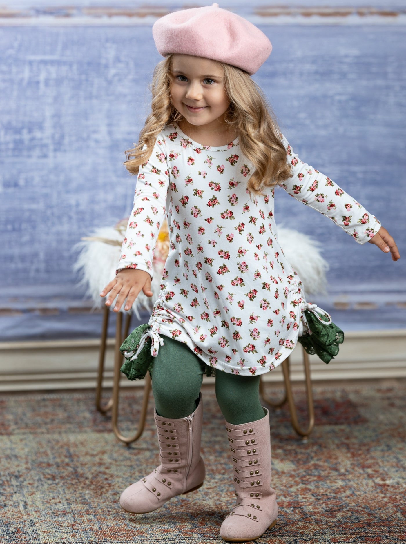 Girls Fall Clothes |  Floral Ruffled Tunic Legging Set - Mia Belle Girls
