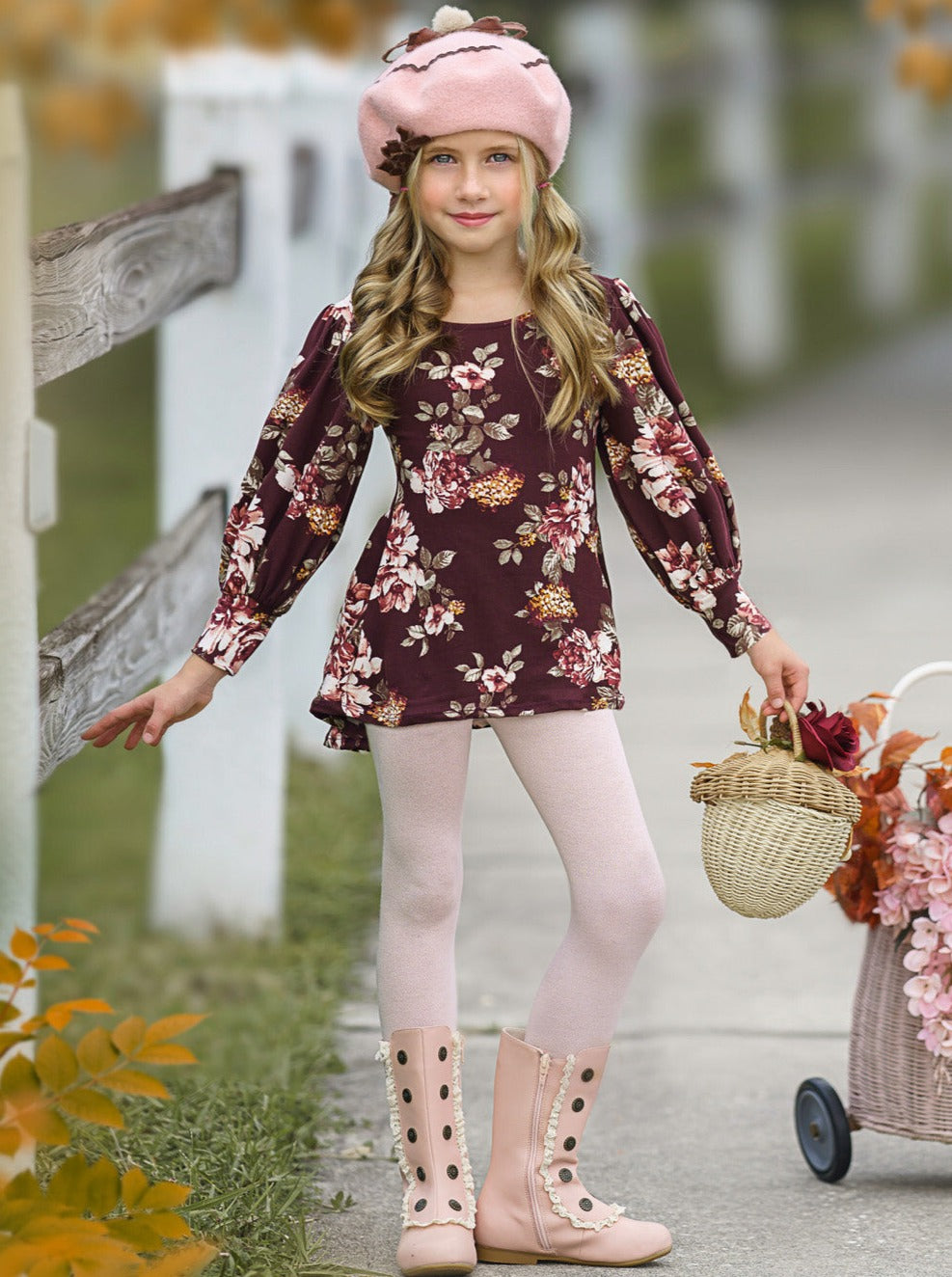 Toddler Fall Outfits | Little Girls Floral Hi-Lo Tunic & Legging Set