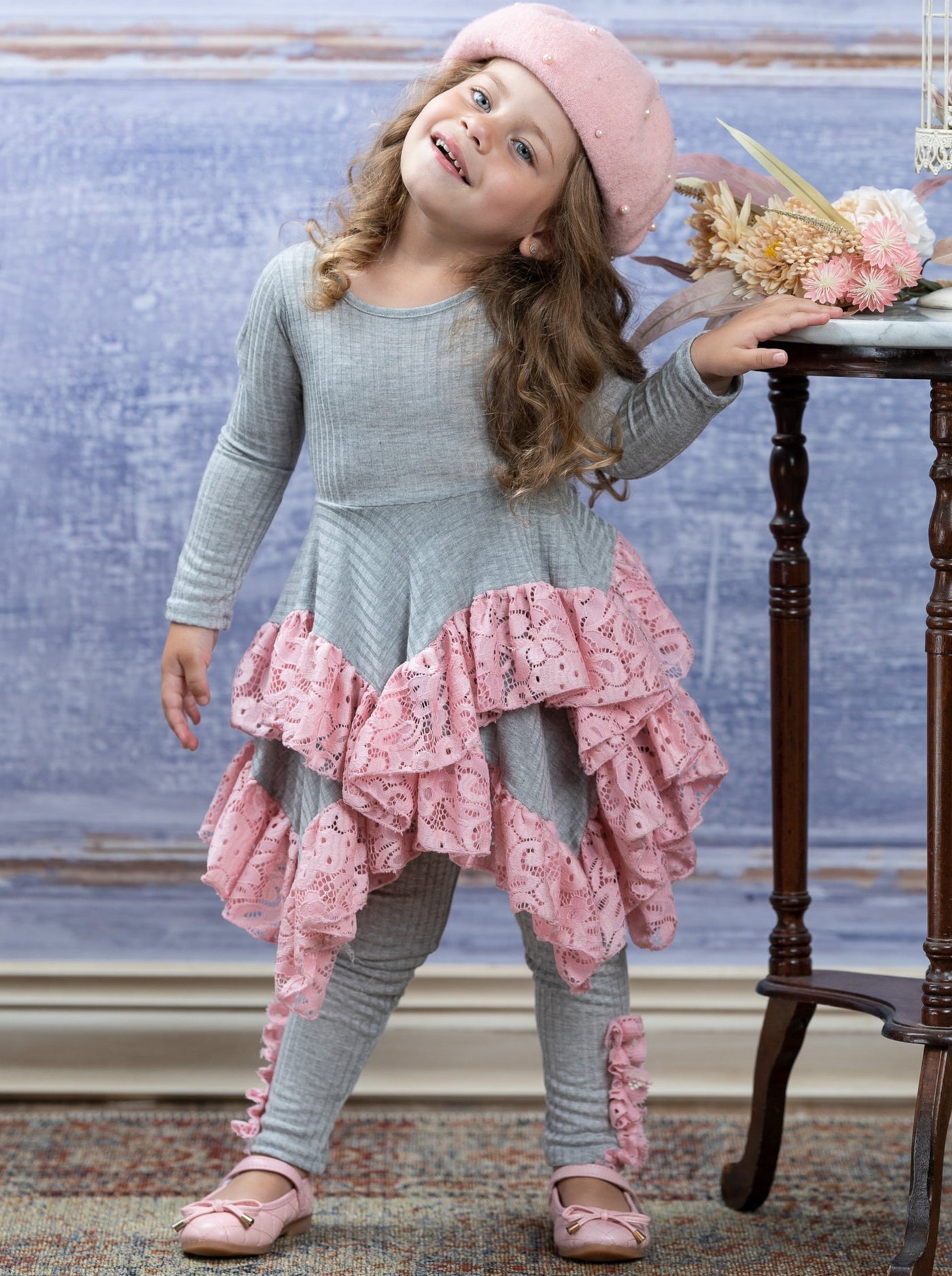 Girls Fall Outfits | Lace Tiered Tunic & Legging Set - Mia Belle Girls