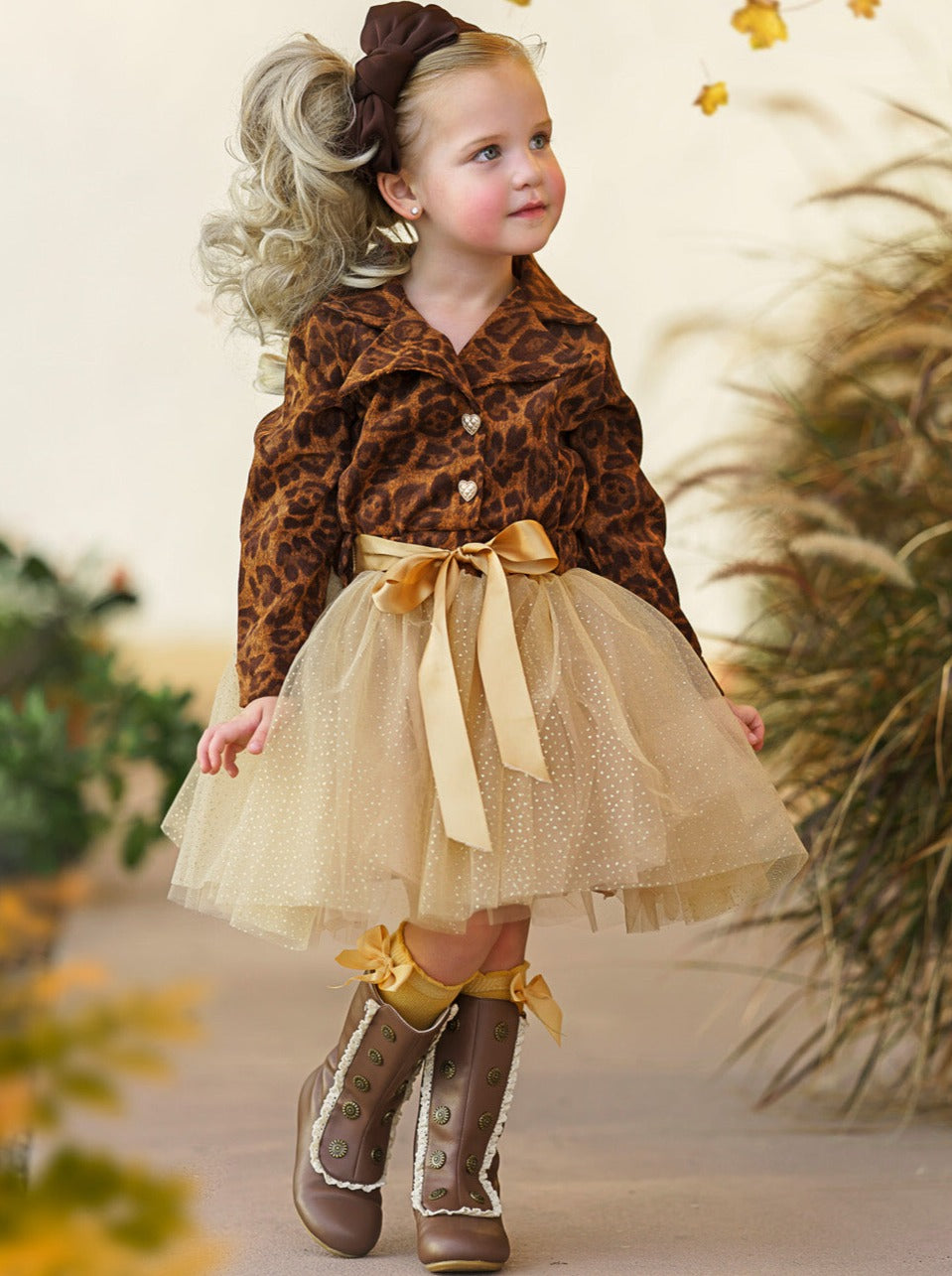 Preppy Chic Dress | Leopard Print Shimmer Tutu Dress | Mia Belle Girls