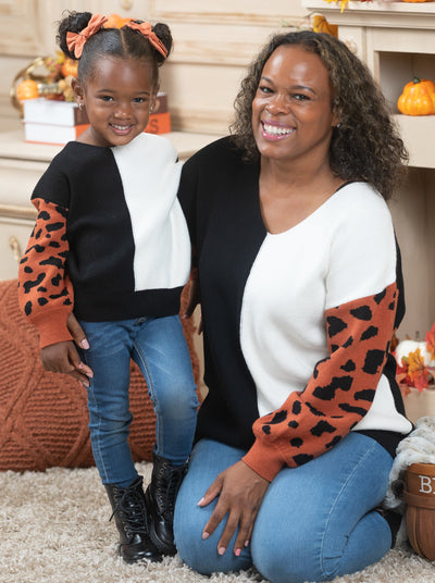 Mommy & Me Sweaters | Leopard Colorblock Sweaters | Mia Belle Girls