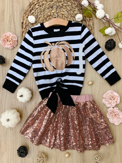 Fall Outfits | Knot Hem Top & Sequin Skirt Set | Cute Fall Girls Sets