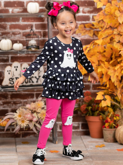 Girls Halloween Polka Dot Ruffle Tunic & Legging Set - Mia Belle Girls