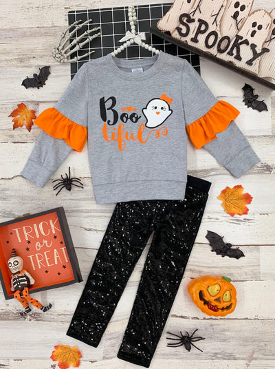 Girls Halloween Apparel | Toddlers Ghost Sweater & Sequin Legging Set
