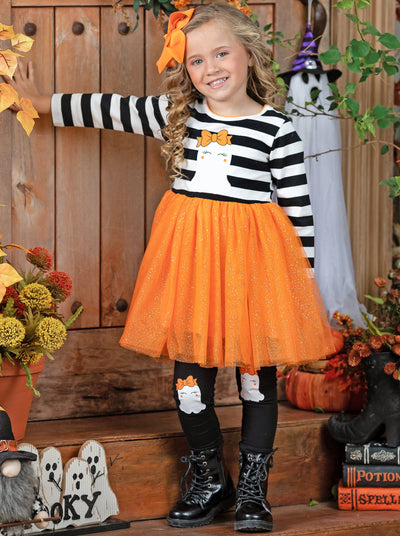 Girls Halloween Chic Stripe Tutu Tunic & Legging Set - Mia Belle Girls