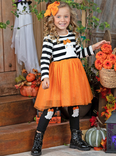 Girls Halloween Chic Stripe Tutu Tunic & Legging Set - Mia Belle Girls