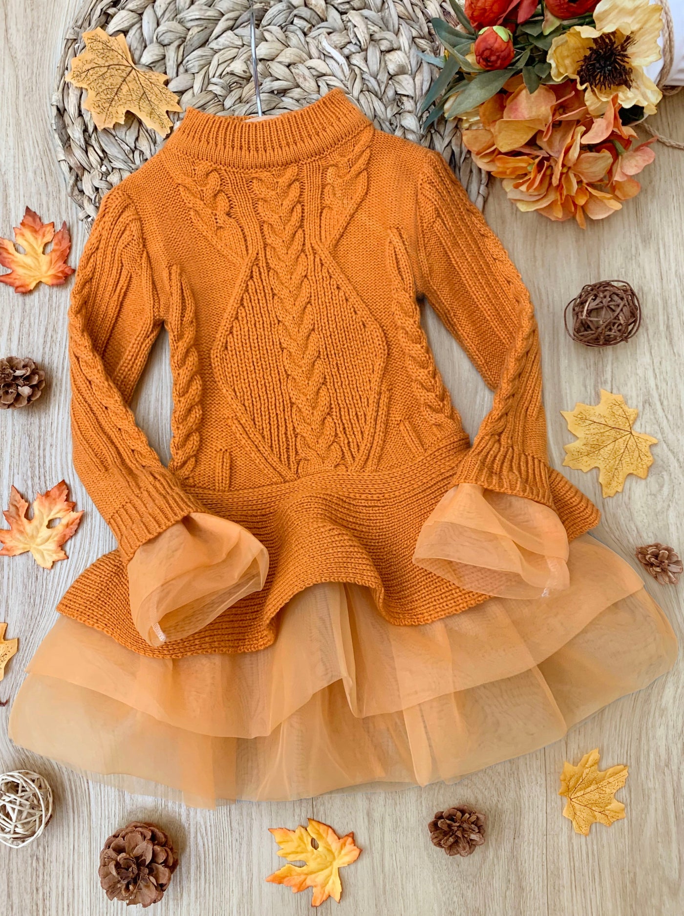 Kids Sweaters | Girls Cable Knit Peplum Tutu Sweater | Mia Belle Girls