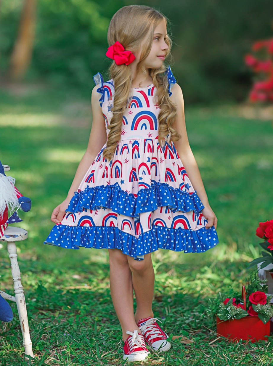 Girls 4th of July Dress | Lace Tiered Ruffle Dress - Mia Belle Girls